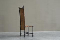 Unique Brutalist High Back Accent Chair in Wrought Iron Patinated Leather - 4467861
