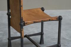 Unique Brutalist High Back Accent Chair in Wrought Iron Patinated Leather - 4467862