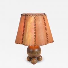 Unique Handcrafted Organic Wooden Ball Lamp and Handmade Shade Finland 1940s - 4371169