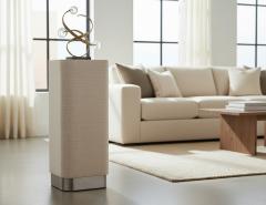 Unique Linen Wrapped Pedestal Stand with Metal Base - 4472307