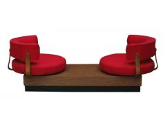 Unique Mid Century Modern Red Swivel Lounge Chairs Sofa on Platform Base - 1738924