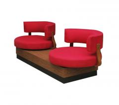 Unique Mid Century Modern Red Swivel Lounge Chairs Sofa on Platform Base - 1738927