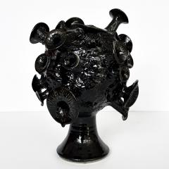 Unique Organic Form Black Glazed Pottery Sculpture - 3439210