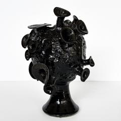 Unique Organic Form Black Glazed Pottery Sculpture - 3439211