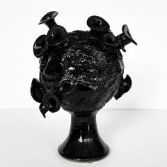 Unique Organic Form Black Glazed Pottery Sculpture - 3439212