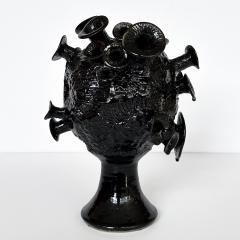 Unique Organic Form Black Glazed Pottery Sculpture - 3439213