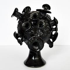 Unique Organic Form Black Glazed Pottery Sculpture - 3439214