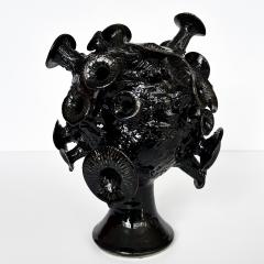 Unique Organic Form Black Glazed Pottery Sculpture - 3439215