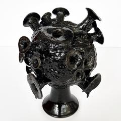 Unique Organic Form Black Glazed Pottery Sculpture - 3439216