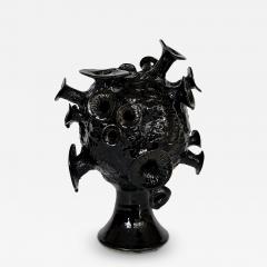 Unique Organic Form Black Glazed Pottery Sculpture - 3440639