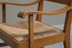 Unique Oscar Degeyter Armchair in Solid Wood and Rush Belgium 1942 - 4582109