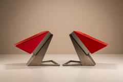 Unique Post modern Sculptural Pair of Lounge Chairs in Metal and Red Leather - 4360699