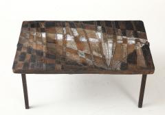 Unique Scored Ceramic French Coffee Table In Earth Tones France c 1960 - 4662801