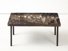 Unique Scored Ceramic French Coffee Table In Earth Tones France c 1960 - 4662803