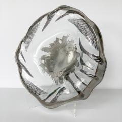 Unique Sculptural Art Glass Low Bowl with Silver Details - 988531