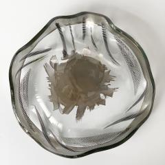 Unique Sculptural Art Glass Low Bowl with Silver Details - 988532