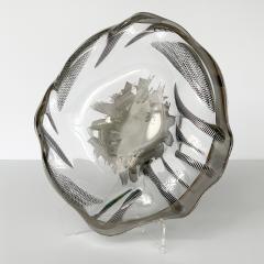 Unique Sculptural Art Glass Low Bowl with Silver Details - 988533