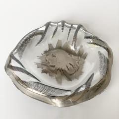Unique Sculptural Art Glass Low Bowl with Silver Details - 988534