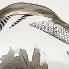 Unique Sculptural Art Glass Low Bowl with Silver Details - 988538