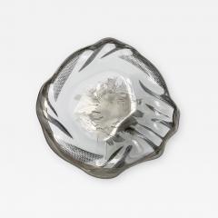 Unique Sculptural Art Glass Low Bowl with Silver Details - 988775