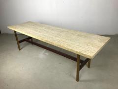 Unique Travertine Walnut and Brass Cocktail Table Designed by Phillip Enfield - 2513321