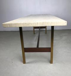 Unique Travertine Walnut and Brass Cocktail Table Designed by Phillip Enfield - 2513325