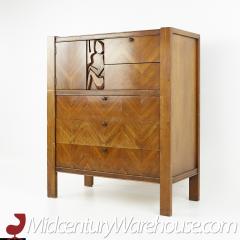 United Furniture Mid Century Tiki Brutalist Walnut Gentlemens Chest Armoire - 2574810