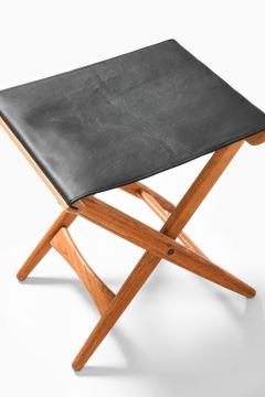 Uno Osten Kristiansson Folding Stool in Brass Leather and Oak by Uno sten Kristiansson 1950s - 4663736