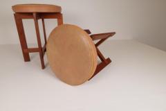 Uno Osten Kristiansson Midcentury Teak and Leather Stools Uno sten Kristiansson for Luxus Sweden - 2265091