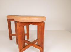 Uno Osten Kristiansson Midcentury Teak and Leather Stools Uno sten Kristiansson for Luxus Sweden - 2265115