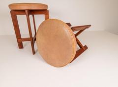 Uno Osten Kristiansson Midcentury Teak and Leather Stools Uno sten Kristiansson for Luxus Sweden - 2265116