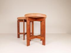 Uno Osten Kristiansson Midcentury Teak and Leather Stools Uno sten Kristiansson for Luxus Sweden - 2265117