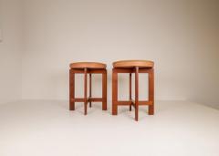 Uno Osten Kristiansson Midcentury Teak and Leather Stools Uno sten Kristiansson for Luxus Sweden - 2265127