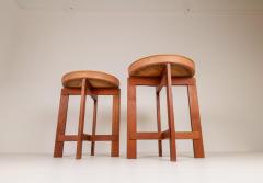 Uno Osten Kristiansson Midcentury Teak and Leather Stools Uno sten Kristiansson for Luxus Sweden - 2265129