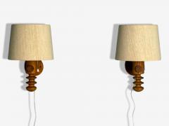 Uno Osten Kristiansson Uno Kristiansson Swedish Modern Pine Fabric Large Sconces Sweden 1970s - 4179642