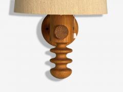 Uno Osten Kristiansson Uno Kristiansson Swedish Modern Pine Fabric Large Sconces Sweden 1970s - 4179645