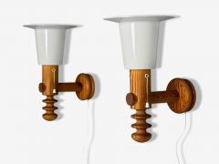 Uno Osten Kristiansson Uno Kristiansson Swedish Modern Pine Fabric Large Sconces Sweden 1970s - 4179647