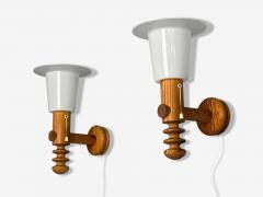 Uno Osten Kristiansson Uno Kristiansson Swedish Modern Pine Fabric Large Sconces Sweden 1970s - 4179648