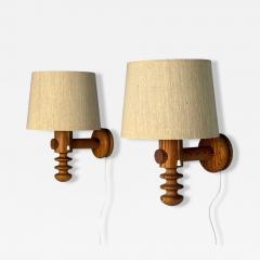 Uno Osten Kristiansson Uno Kristiansson Swedish Modern Pine Fabric Large Sconces Sweden 1970s - 4185997