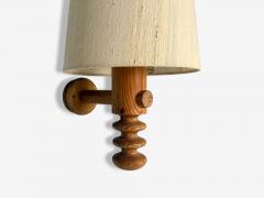Uno Osten Kristiansson Uno Kristiansson Swedish Modern Pine Fabric Wall Sconce Sweden 1970s - 4207539