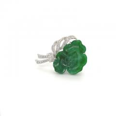 Untreated Jade and Diamond Flower Grapevine Brooch Pendant - 3609467