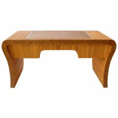 Unusual American Modern Bamboo Leather and Chrome Banded Desk Ernest Masi - 4172717