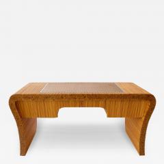 Unusual American Modern Bamboo Leather and Chrome Banded Desk Ernest Masi - 4222035