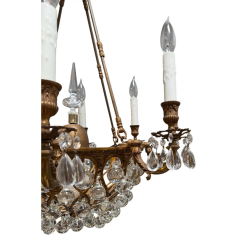 Unusual Antique French Bronze Baccarat Crystal Chandelier - 4126199