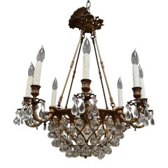 Unusual Antique French Bronze Baccarat Crystal Chandelier - 4126202