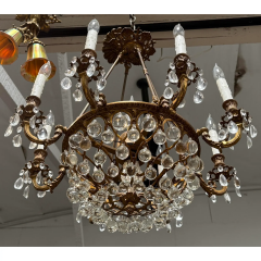 Unusual Antique French Bronze Baccarat Crystal Chandelier - 4126217