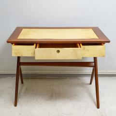 Unusual Italian Mid Century Mahogany and Parchment Desk with Three Drawers - 4093466