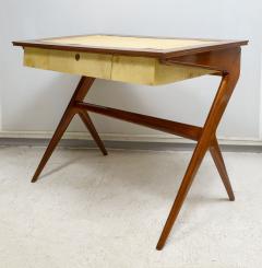 Unusual Italian Mid Century Mahogany and Parchment Desk with Three Drawers - 4093473
