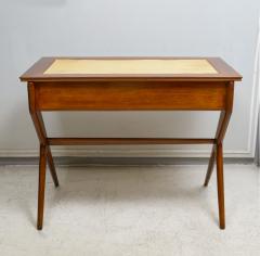 Unusual Italian Mid Century Mahogany and Parchment Desk with Three Drawers - 4093474