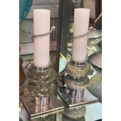 Unusual Mid Century Modern Marble and Opaline Glass Lamps a Pair - 3348094